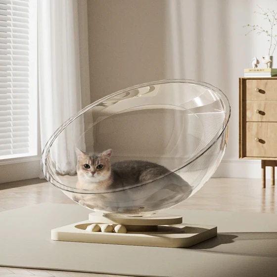 All-Season Cat Bed with Space Capsule & Turntable Toy