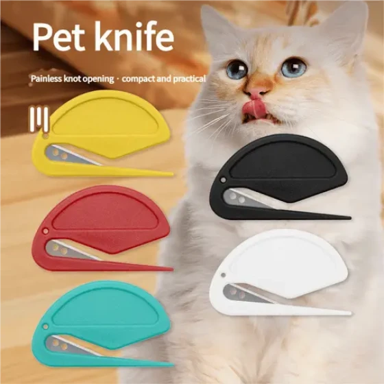 Cat Hair Detangling Tool, Long-Haired Cat Dematting Comb, Cat Hair Knot Remover Grooming Brush with Trimmer