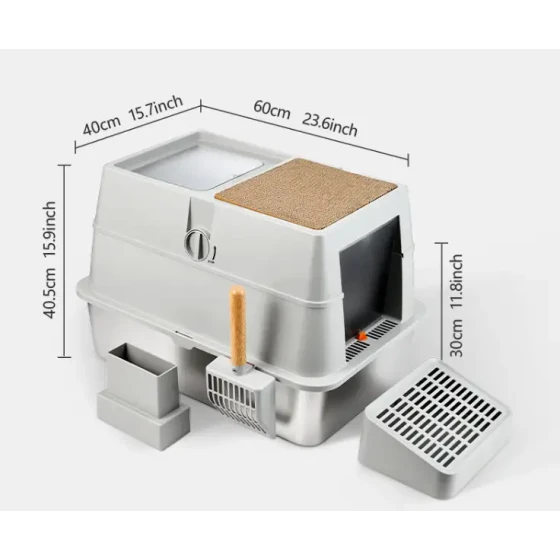 Oversized Stainless Steel Litter Pan with Dual-Entry