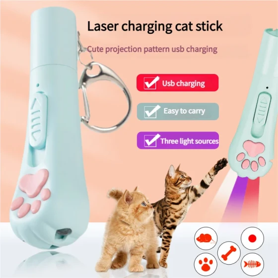 USB Rechargeable Laser Pointer for Cats: Multi-Function Teaser Wand with Pattern Switching