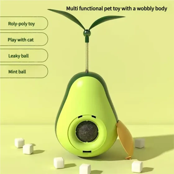 4-in-1 Cat Tumbler Toy: Treat Dispenser, Teaser Wand, Catnip & Roly-Poly