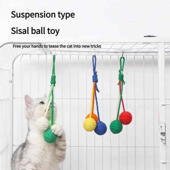 Hanging Sisal Rope Cat Toy: Durable Squeaky Ball for Scratching & Chewing