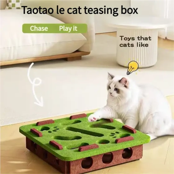 Felt Cat Puzzle Box: Interactive Maze with Tunnels & Bell Balls