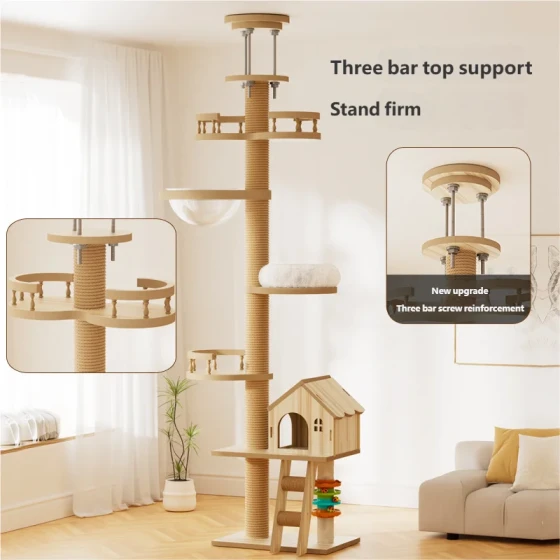 Floor-to-Ceiling Cat Tree: Adjustable Climbing Pole & Scratcher