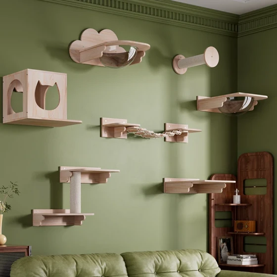 Wall-Mounted Cat Tree with Perches, Bed & Space Capsule