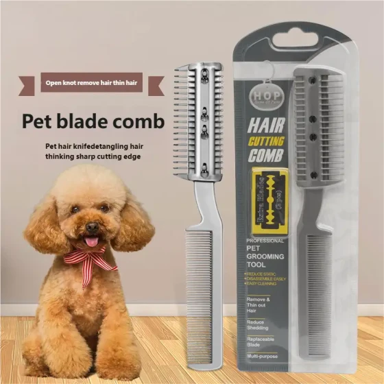 Pet Deshedding Comb with Blade: Dog Undercoat Rake