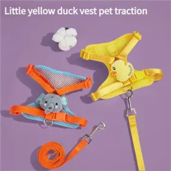 New Cute Yellow Duck Dog Leash, Escape-Proof Adjustable Vest Harness for Cats