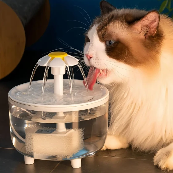 Cat Flower Water Fountain, Automatic Circulating Pet Drinking Dispenser with Filter, Electric Flowing Water Feeder for Cats and Dogs