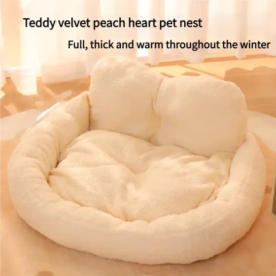 Heart-Shaped Teddy Fleece Pet Bed