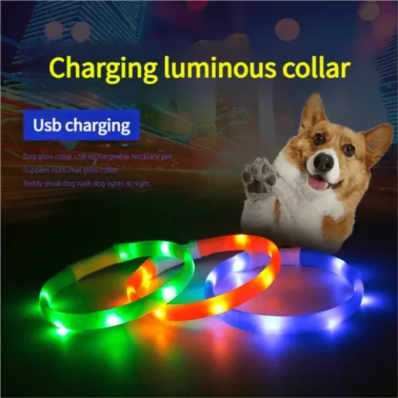 Glowing Dog Collar USB Rechargeable LED Pet Night Light Collar for Small and Large Dogs, Anti-Lost Safety Dog Walking Light