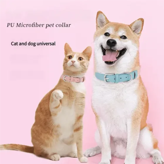 Adjustable PU Leather Pet Collar for Dogs and Cats, Soft Solid Color Neck Strap, Anti-Choking Pet Supplies