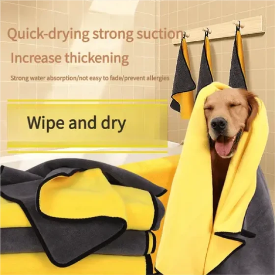 Extra Large Quick-Dry Absorbent Pet Towel for Bathing – Thickened Towel for Dogs (Teddy, Golden Retriever) and Cats