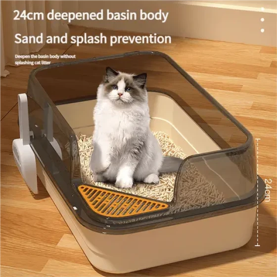 Extra Large Cat Litter Box, Semi-Enclosed, Splash-Proof, Large and Jumbo Size, Cat Toilet for Kittens