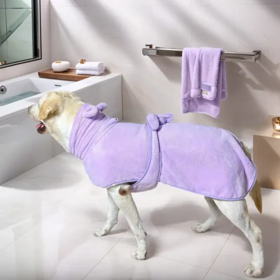 Super Absorbent Coral Fleece Pet Bathrobe: Soft & Warm Drying Robe