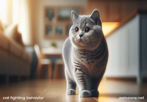 Two cats hugging and biting each other's necks in a fight