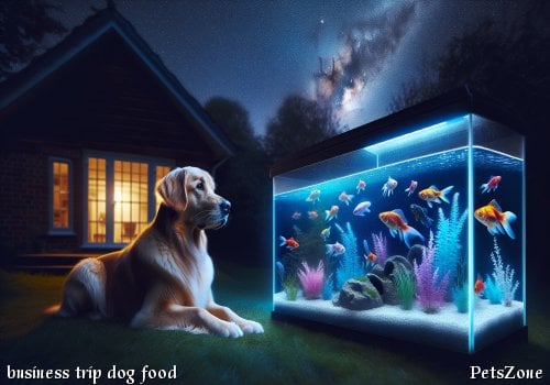 If going on a business trip, how much dog food should be poured for the dog?